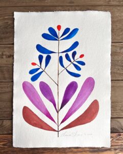 Original Watercolour Painting Blue Abstract Flowers