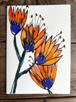 Handmade Floral Ink Card Abstract Floral Greeting Card